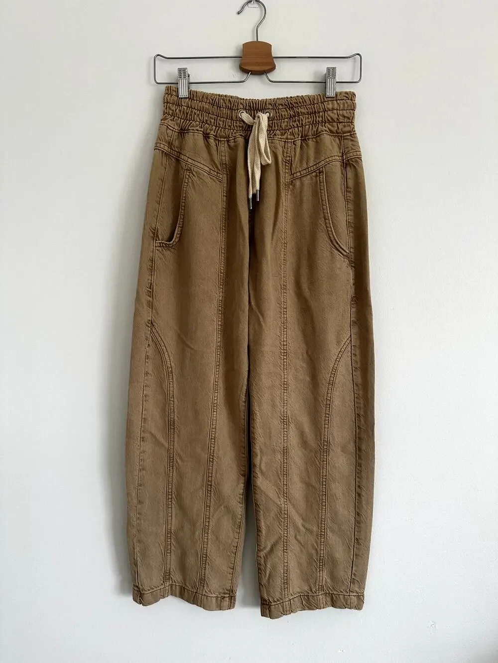 Free People We The Free Arcadia Denim Harem Pants Tan Camel Cropped X-Small